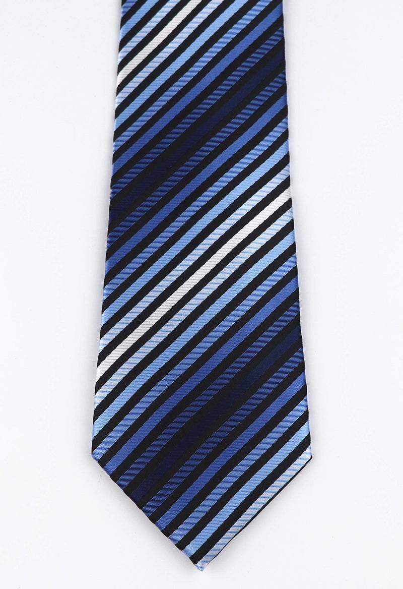 Secdtie Men's Stripe Blue Black White Silk Tie Formal Soft Necktie Best Fathers day Gift - Image 4
